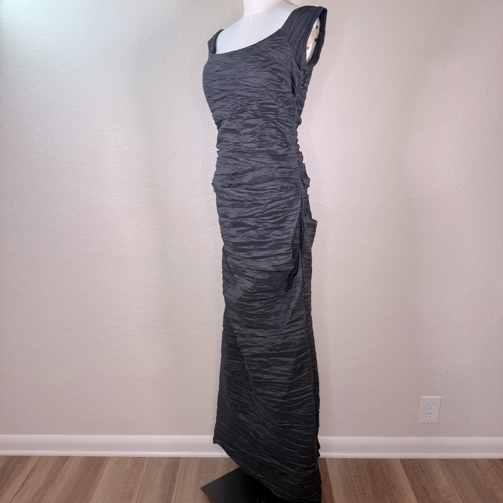 Vintage Alex Evenings Black Crinkle Cocktail Formal Maxi Mermaid Dress Size 12
